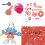 Smurf the artist :Red sensory set (one edition) one small smurf, red Orbeez, magnifier, sensory materials, 3 gypsum models and red paint with brush - sensoria