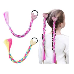 1 Piece Colored Braids Hair Extensions with Rubber Bands Ponytails Hair Bows Rainbow Color Synthetic Hairpieces _ Hair Extensions for Women, Girls party (34 cm length, 1.5 cm width) 