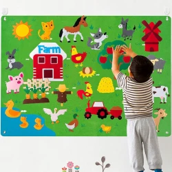 Sensoria, felt soft mat (can be hanged) interactive Montessori inspired mat, Farm Animals theme 