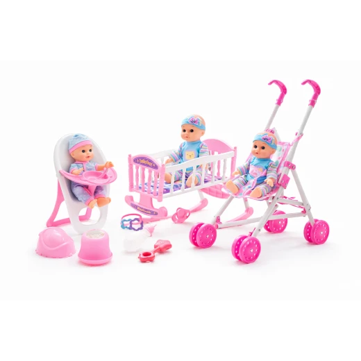 Sensoria, Baby doll set : bed, highchair, stroller and baby doll with it's accessories Sensoria, Baby doll set : bed, highchair, stroller and baby doll with it's accessories
