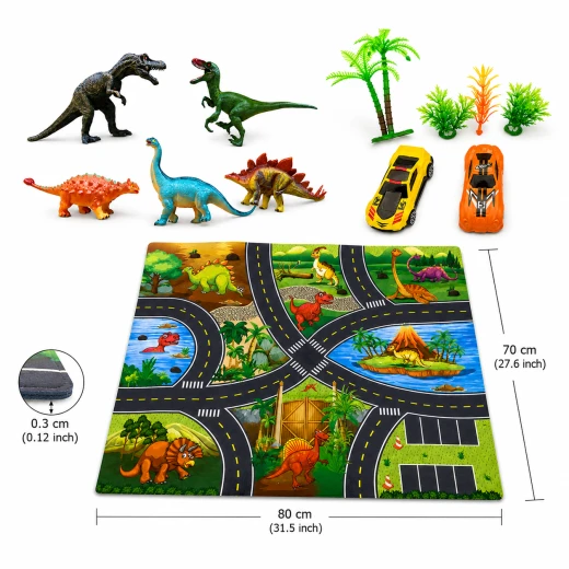 Sensoria, Dinosaur Adventure Play Set | 5 Dinosaurs + Road Mat + Cars + Prehistoric Accessories Sensoria, Dinosaur Adventure Play Set | 5 Dinosaurs + Road Mat + Cars + Prehistoric Accessories