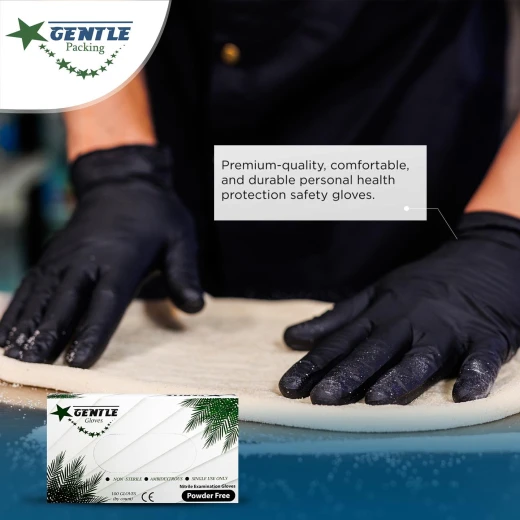 Gentle Nitrile Gloves Black (Powder Free) - 100 Pieces - Medium - Gentle Packing - Image 4