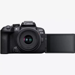كاميرا Canon EOS R10 مع عدسة RF-S 18-45 مم IS STM (5331C010AA)، كاميرا ميرورلس قوية تتميز بتركيز تلقائي سريع، جودة صور عالية، تصوير فيديو 4K، وعدسة زوم متعددة الاستخدام مناسبة للتصوير وصناعة المحتوى