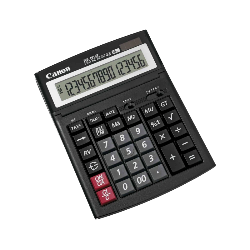 Canon WS-1610T HB Desktop Calculator, 12-Digit, Large LCD, Dual Solar & Battery Power, GT, Mark-Up/Down, Office & Professional Use - Canon