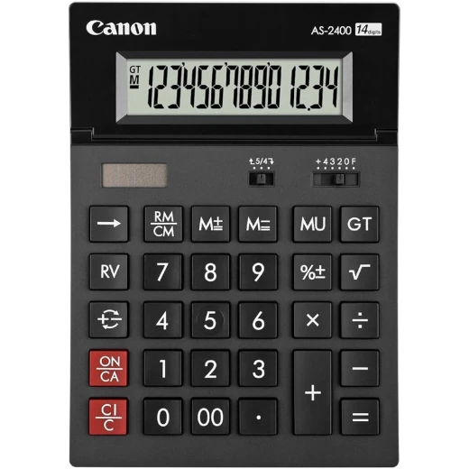 Canon AS-2400 HB EMEA Desktop Calculator, 12-Digit, Large Tiltable LCD, Dual Solar & Battery Power, GT, Mark-Up/Down, Eco-Friendly Design Canon AS-2400 HB EMEA Desktop Calculator, 12-Digit, Large Tiltable LCD, Dual Solar & Battery Power, GT, Mark-Up/Down, Eco-Friendly Design