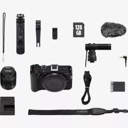 Canon EOS R50 V with RF-S 14-30mm PZ lens, a compact mirrorless camera built for content creators, offering high-quality video and photos, wide-angle zoom, fast autofocus, smooth performance, and lightweight design ideal for vlogging and social media