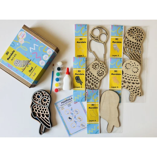 HelloKids 3D Mandala Art Kit, Owl Shaped - HelloKids - Image 2