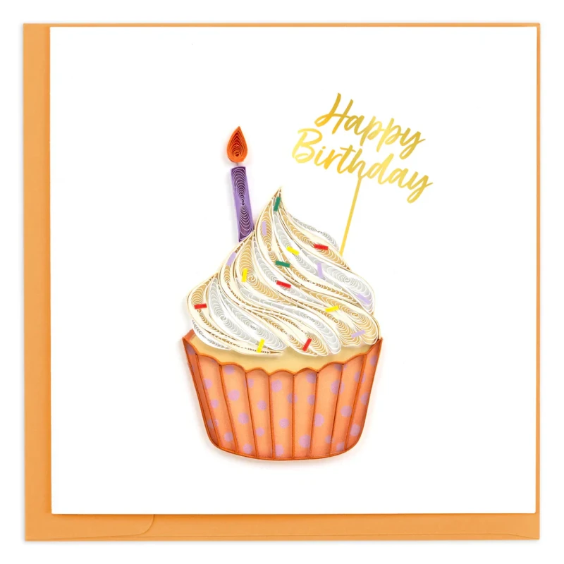 Polka Dot Cupcakes Quilling Card – Handmade 3D Paper Art Greeting Card, Colorful Birthday Cupcake Design Unique Quilled Gift Card for Celebrations, Party Invitations and Special Occasions