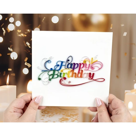 Quilling Card 3D Greeting Card – Happy Birthday Letter Design, Handmade Paper Art Card, Colorful Quilled Birthday Wishes Card for Women, Men and Kids, Unique Gift Card for Special Celebrations Quilling Card 3D Greeting Card – Happy Birthday Letter Design, Handmade Paper Art Card, Colorful Quilled Birthday Wishes Card for Women, Men and Kids, Unique Gift Card for Special Celebrations