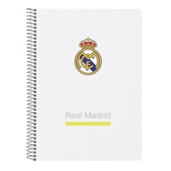 دفتر ربع 80 ورقة غلاف قاسي ريال مدريد 25/26 – تصميم رسمي، غلاف متين، 80 صفحة، حجم عملي، مناسب للمدرسة والكتابة اليومية من براند safta.