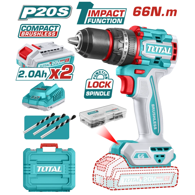 Total Compact Brushless Cordless Impact Drill 20V 66Nm - Total