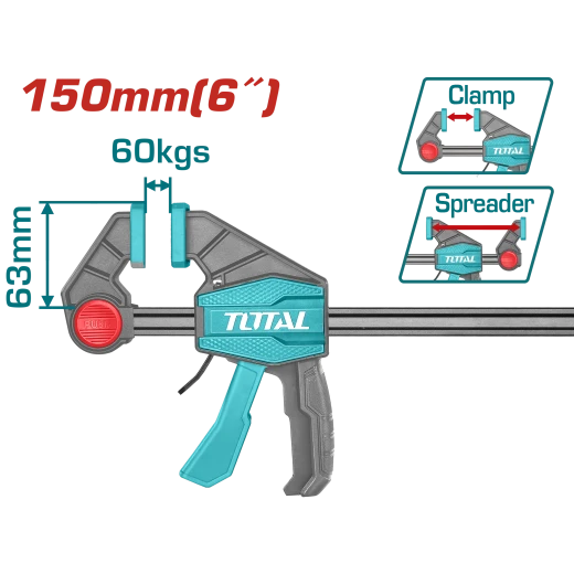 Total Quick Bar Clamp 150mm / 60kgs - THT1340601 Total Quick Bar Clamp 150mm / 60kgs - THT1340601