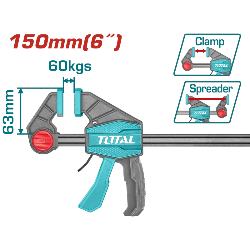 Total Quick Bar Clamp 150mm / 60kgs - THT1340601 - Total