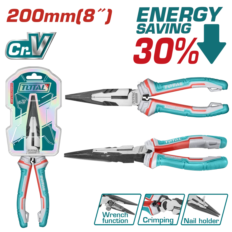 Total High leverage long nose pliers 200mm / 8 - Total