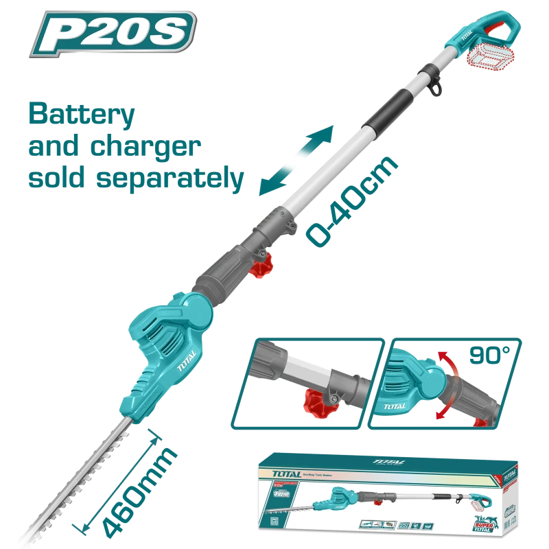 Total Cordless Pole Hedge Trimmer 20V / 460mm Battery & Charger Sold Separately - TPHT201601 - Total