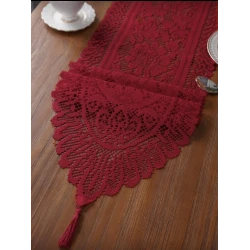 مفرش طاولة مورد دانتيل كلاسيك – أحمر 33×110 سم