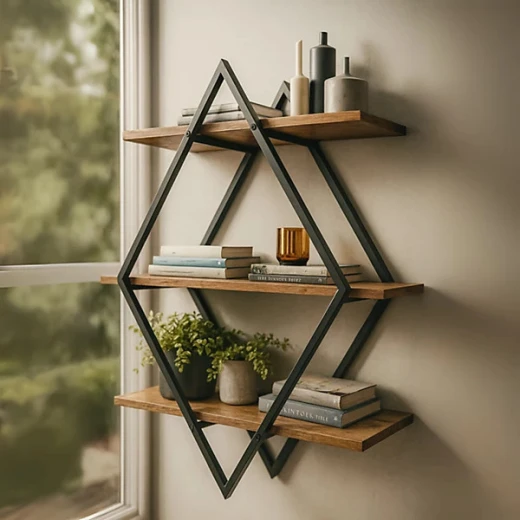 Diamond Hanging Decorative Shelves – Wooden or Black Diamond Hanging Decorative Shelves – Wooden or Black