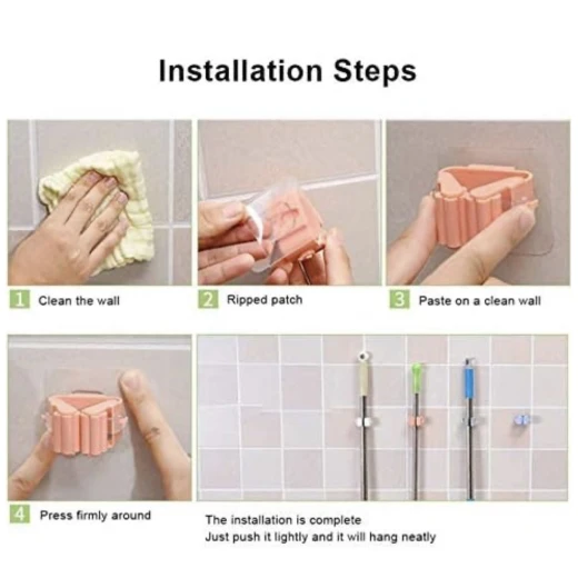 حامل ممسحة ومكنسة لاصق جداري - قطعتان - لون مشمشي - Image 7