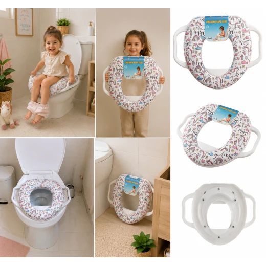 Soft Padded Toddler Toilet Training Seat with Handles Unicorn Design