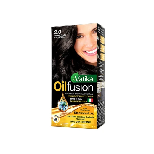 Vatika Oil Fusion Permanent Hair Color Crème – Natural Black 2.0 | Ammonia-Free, 100% Grey Coverage, Nourishing Hair Color with Natural Oils Vatika Oil Fusion Permanent Hair Color Crème – Natural Black 2.0 | Ammonia-Free, 100% Grey Coverage, Nourishing Hair Color with Natural Oils
