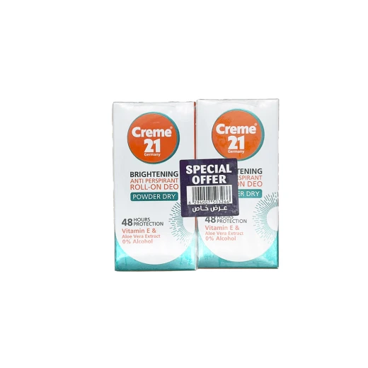 Creme 21 Brightening Roll-On Powder, Dry Skin Special Offer, Hydrates & Soothes with Aloe Vera, Moisturizes with Vitamin E, Provides 48-Hour Protection Creme 21 Brightening Roll-On Powder, Dry Skin Special Offer, Hydrates & Soothes with Aloe Vera, Moisturizes with Vitamin E, Provides 48-Hour Protection