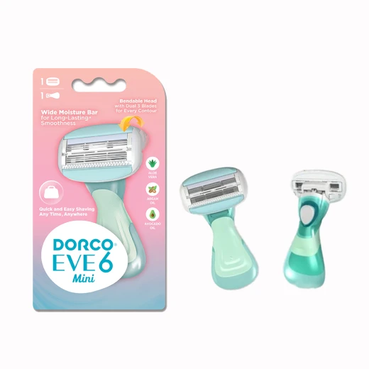 Dorco Eve 6 Mini System Razor for Women – 6-Blade Razor for On-the-Go grooming, 2 Heads, 1 Handle Dorco Eve 6 Mini System Razor for Women – 6-Blade Razor for On-the-Go grooming, 2 Heads, 1 Handle