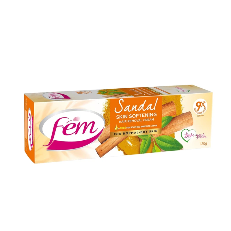 FEM Hair Removal Cream with Sandal 120g for Softening Skin with pH Balancing Skin Care Lotion - Vatika