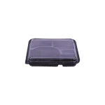 RZ Plastic Containers Rectangle Black 32oz - 5 Parts with Lid Microwavable - 50 PCS - RZ Products