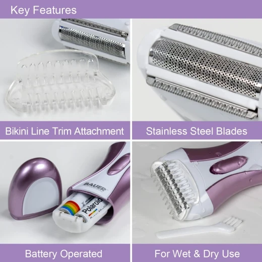 Bauer Professional Lady Shaver, Wet & Dry Cordless Electric Shaver, Stainless Steel Blades for a Silky Smooth Finish, Battery Operated - Bauer - Image 7