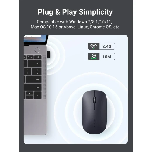 فأرة اللاسلكية للابتوب، ماوس نحيف محمول مع مستقبل USB، نقر صامت، 4 مستويات DPI (1000-4000)، عمر بطارية حتى 18 شهرًا، متوافقة مع ويندوز، ماك، كروم بوك، ولينكس من يوجرين - يوجرين - Image 2