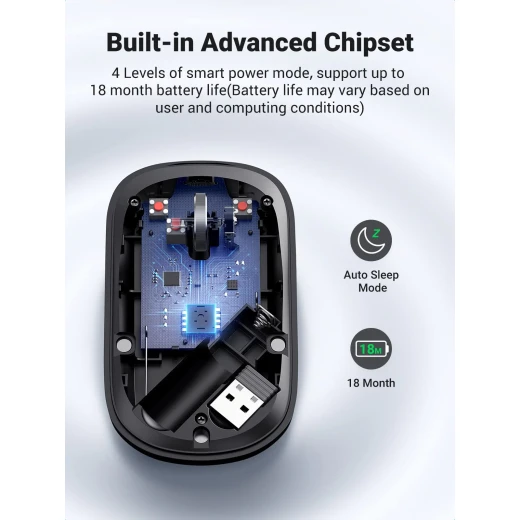 فأرة اللاسلكية للابتوب، ماوس نحيف محمول مع مستقبل USB، نقر صامت، 4 مستويات DPI (1000-4000)، عمر بطارية حتى 18 شهرًا، متوافقة مع ويندوز، ماك، كروم بوك، ولينكس من يوجرين - يوجرين - Image 7