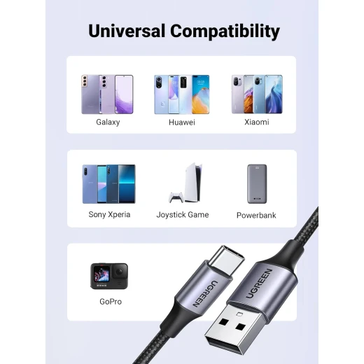 UGREEN USB to USB C Cable, Car Carplay Cable USB A to Type C Cable Fast Charging Braided - Ugreen - Image 3