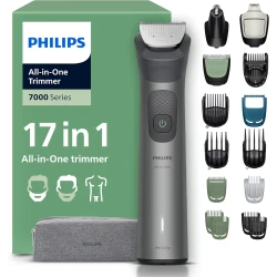 Philips Multigroom 7000 Series All-in-One 17-Piece Trimmer - Shaver and Clipper for Face, Head & Body, Self-Sharpening Full Metal Blades