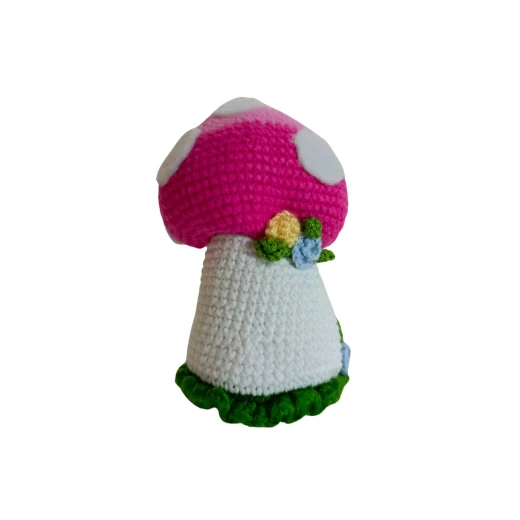 Soft wool mushroom doll inspired by the Smurfs cartoon, colorful, 8 cm long, 8 cm wide, Fatomte - Fatomte - Image 2