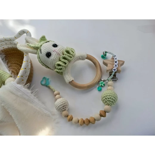 Fatomte Baby Pacifier Clip Teddy Bear Green and Beige, suitable for ages 0-3 years, safe and soft design to keep pacifier secure, prevents dropping, lightweight and durable, ideal for daily baby use - Fatomte - Image 4