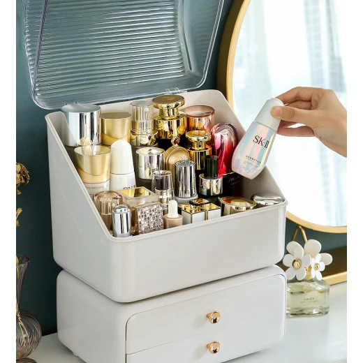 Joybos Large Capacity Cosmetic Storage Box, White, Multi-Layer, Waterproof & Dustproof - JoyBos Jo - Image 2