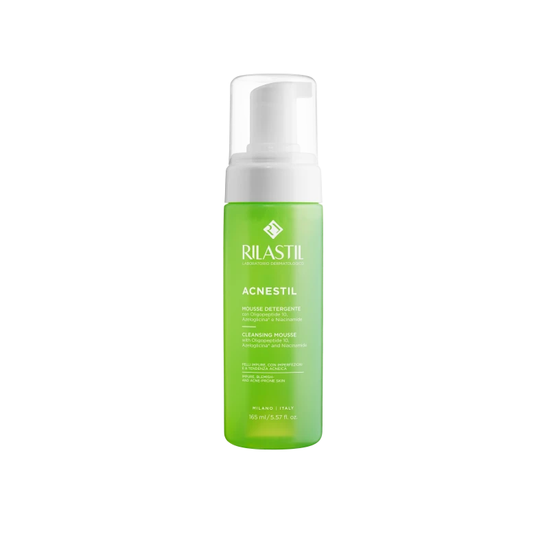 Rilastil Acnestil Cleansing Mousse 165ml, gentle deep cleansing foam removes impurities and excess oil, helps reduce acne and purify pores, suitable for oily and combination skin daily use without drying effect - Rilastil