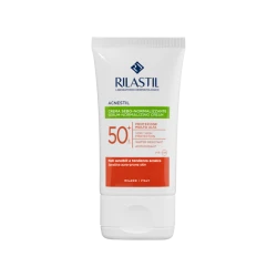 Rilastil Acnestil Sebum Normalizing Cream SPF 50+, oil control formula reduces shine and blemishes, high UV protection, lightweight non greasy texture, suitable for oily and combination skin daily sun protection skincare use