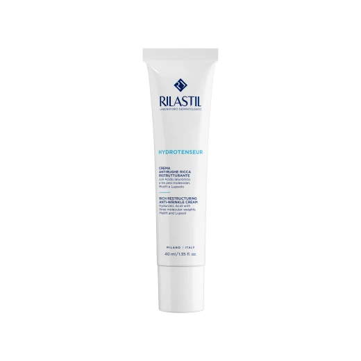 Rilastil Hydrotenseur Rich Restructuring Anti Wrinkle Cream 40ml, rich hydrating formula that reduces fine lines, improves skin firmness and elasticity, deeply nourishes and restores radiance, ideal for dry skin daily care