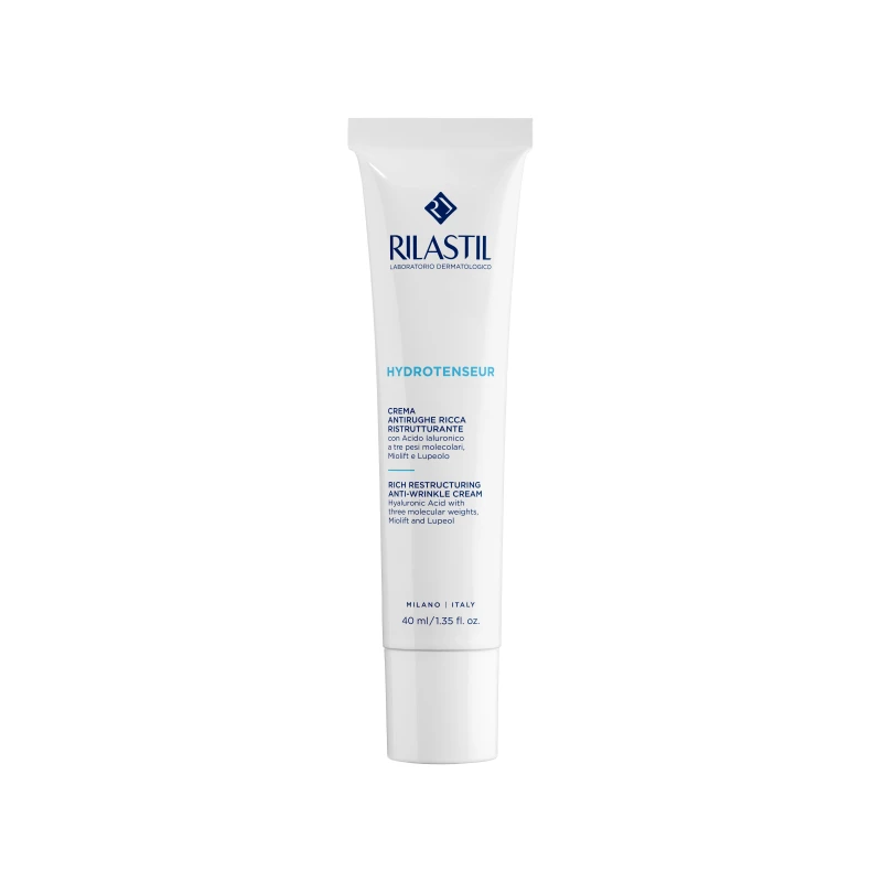 Rilastil Hydrotenseur Rich Restructuring Anti Wrinkle Cream 40ml, rich hydrating formula that reduces fine lines, improves skin firmness and elasticity, deeply nourishes and restores radiance, ideal for dry skin daily care - Rilastil