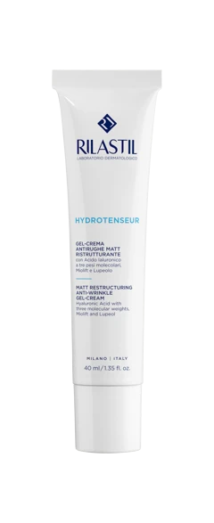 Rilastil Hydrotenseur Matt Restructuring Anti Wrinkle Gel Cream 40ml, lightweight non greasy formula controls shine, reduces fine lines and firms skin, balanced hydration, suitable for oily and combination skin daily use - Rilastil