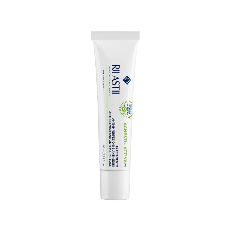 Rilastil Acnestil Attiva Plus Anti Blemish Cream 40ml, effective formula to reduce acne and marks, balances sebum production, improves skin clarity, fast absorbing suitable for oily and combination skin daily use - Rilastil