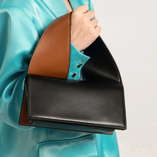 Oloey Purse Handbag Wide Shoulder Strap, Black and Brown - OLOEY - Image 3