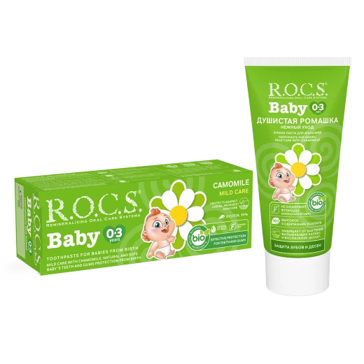 ROCS Baby Toothpaste Chamomile 45g (Ages 0–3), Fluoride-Free Formula for Gentle Gum & Enamel Care | Safe Daily Protection with Soothing Chamomile Flavor - R.O.C.S - Image 3