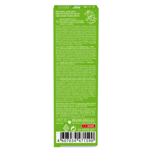 ROCS Baby Toothpaste Chamomile 45g (Ages 0–3), Fluoride-Free Formula for Gentle Gum & Enamel Care | Safe Daily Protection with Soothing Chamomile Flavor - R.O.C.S - Image 7