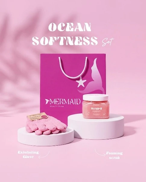 Mermaid Ocean Softness Gift Set of Body Scrub and Exfoliating Gloves - Mermaid
