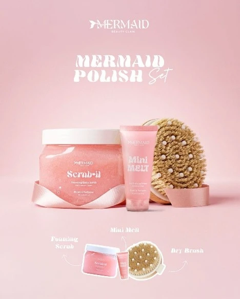 Mermaid Polish Gift Set of Scrub, Exfoliating Dry Brush and Mini Melt Lotion - Mermaid