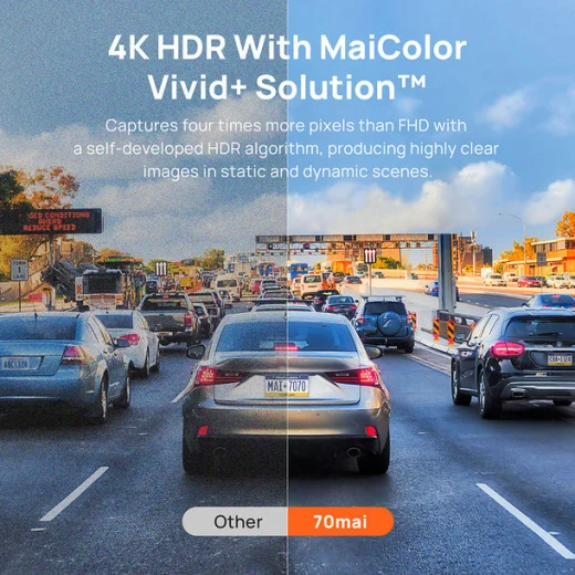 70mai A810 4K HDR Dual Dashcam Camera, Wifi, GPS, G-Sensor, App Playback & Share - 70mai - Image 3