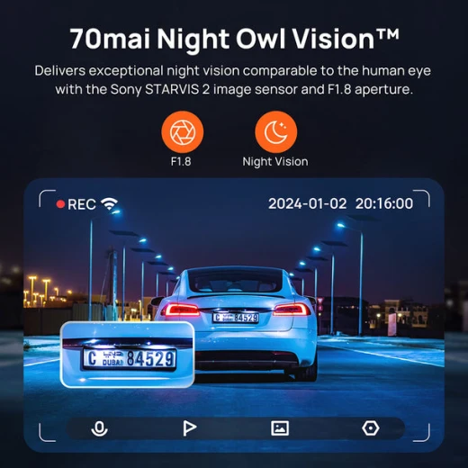 70mai A810 4K HDR Dual Dashcam Camera, Wifi, GPS, G-Sensor, App Playback & Share - 70mai - Image 7