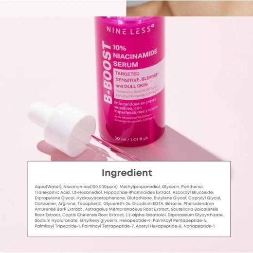 Nineless B-Boost 10% Niacinamide Serum 30ml, Brightening, Pore-Refining, and Hydrating Formula with Vitamin C & Peptides - NINE LESS - Image 2